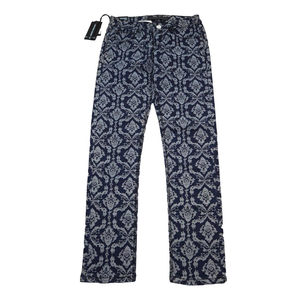 Monarda Jeans Womens 5 Blue Flower Flat Front Low Rise Skinny Fit Pockets Pants